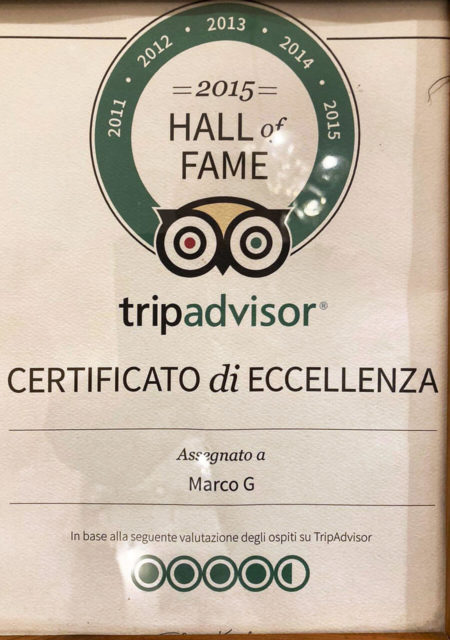 Ristorante Marco G Certificato Eccellenza Tripadvisor